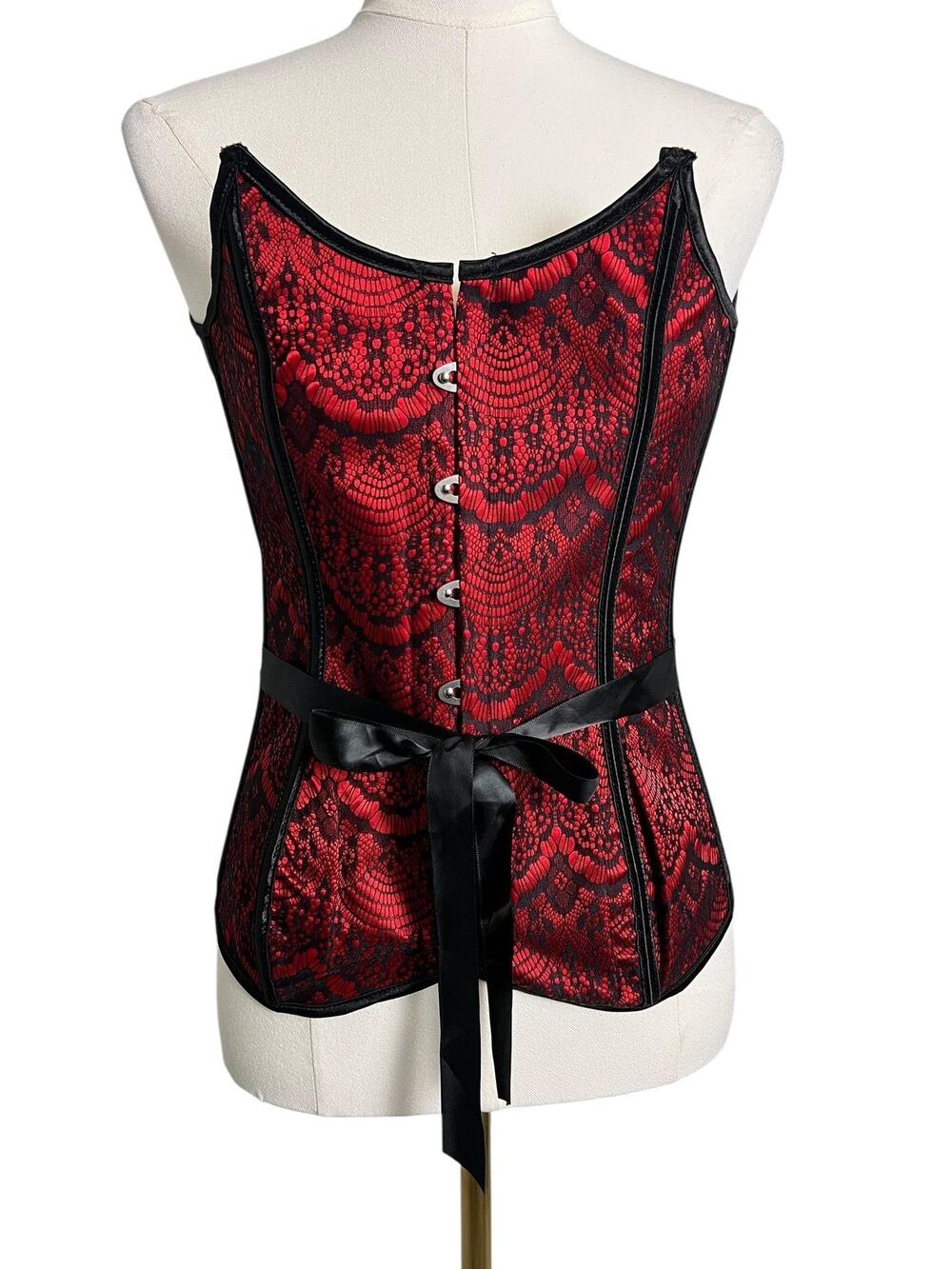 Adore Me Corset Top Womens Large Red Black Lace Overbust Bustier Lingerie Sexy